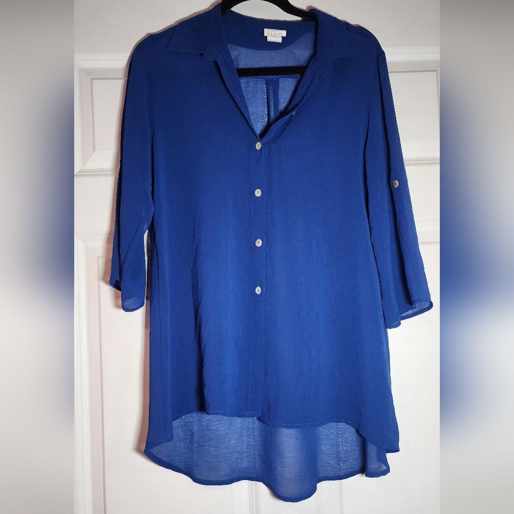 Caribe Sheer Blue Button Up Blouse S